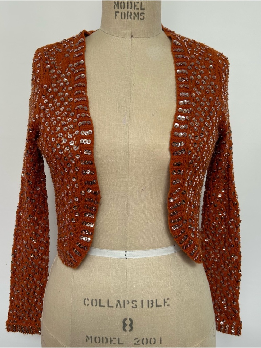 Anthropologie Burnt Orange Sequin Knit Cardigan